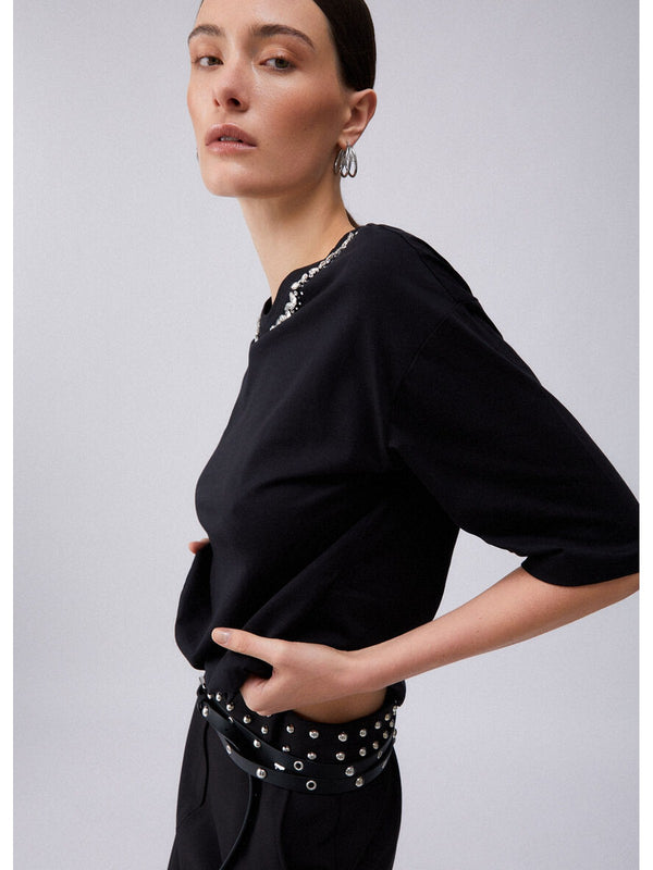 Liu jo T-shirt Nero collar motif WA6128 JS904-P9320