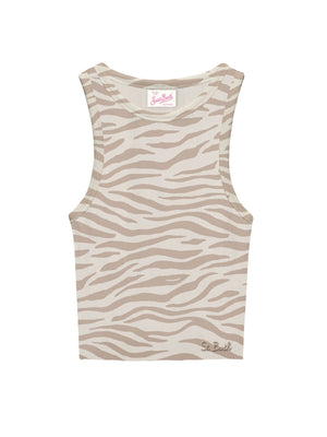 Mc2 Saint Barth Woman Rib Tank Top Ada Rib Sb Zebra Color 1011 Emb - Aad001