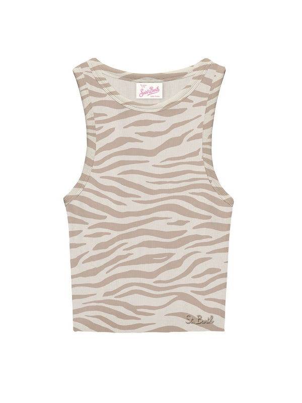 Mc2 Saint Barth Woman Rib Tank Top Ada Rib Sb Zebra Color 1011 Emb - Aad001