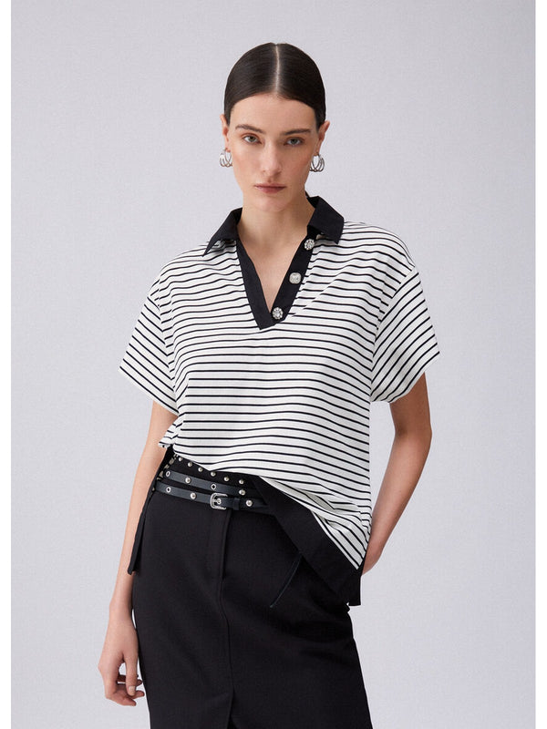Liu jo T-shirt Bl&white strip/black WA6495 J4909-P9442