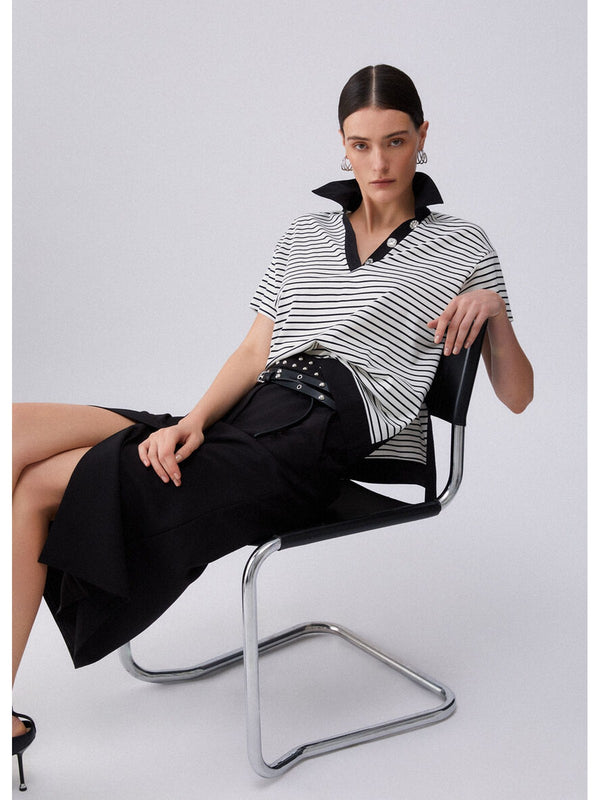 Liu jo T-shirt Bl&white strip/black WA6495 J4909-P9442