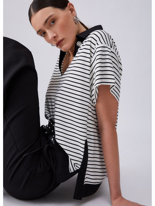 Liu jo T-shirt Bl&white strip/black WA6495 J4909-P9442
