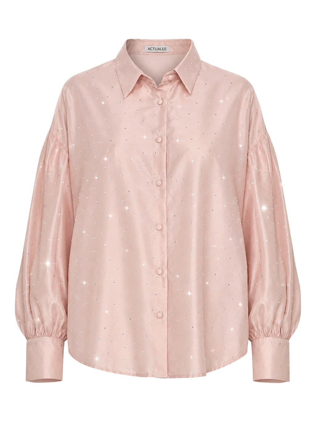 Actualee Camicia Donna Rosa Cipria con Strass All Over e Maniche Balloon  Art. 16147 CA000611