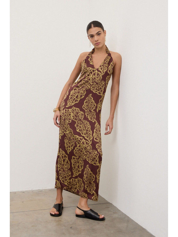 Ottod'Ame Abito Lungo Donna con Scollo all'Americana Merlot/Camomilla DA5408 2387
