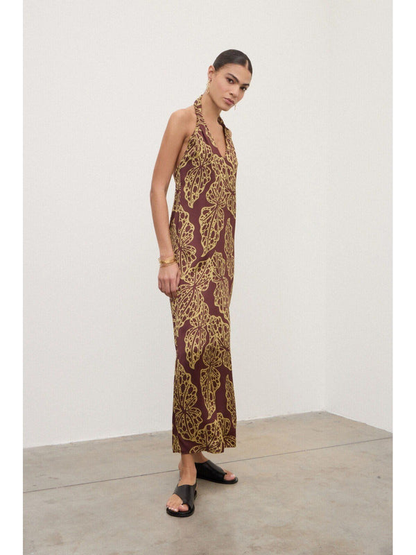 Ottod'Ame Abito Lungo Donna con Scollo all'Americana Merlot/Camomilla DA5408 2387
