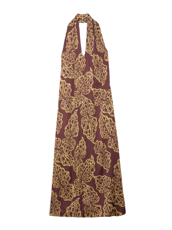 Ottod'Ame Abito Lungo Donna con Scollo all'Americana Merlot/Camomilla DA5408 2387