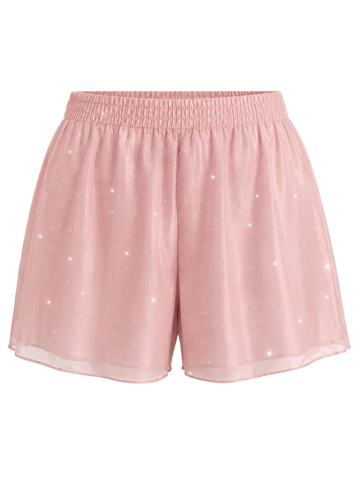 Actualee Shorts Donna Rosa con Strass All Over e Vita Elasticizzata  Art. SR000063