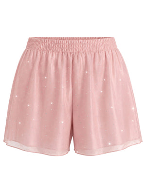 Actualee Shorts Donna Rosa con Strass All Over e Vita Elasticizzata  Art. SR000063