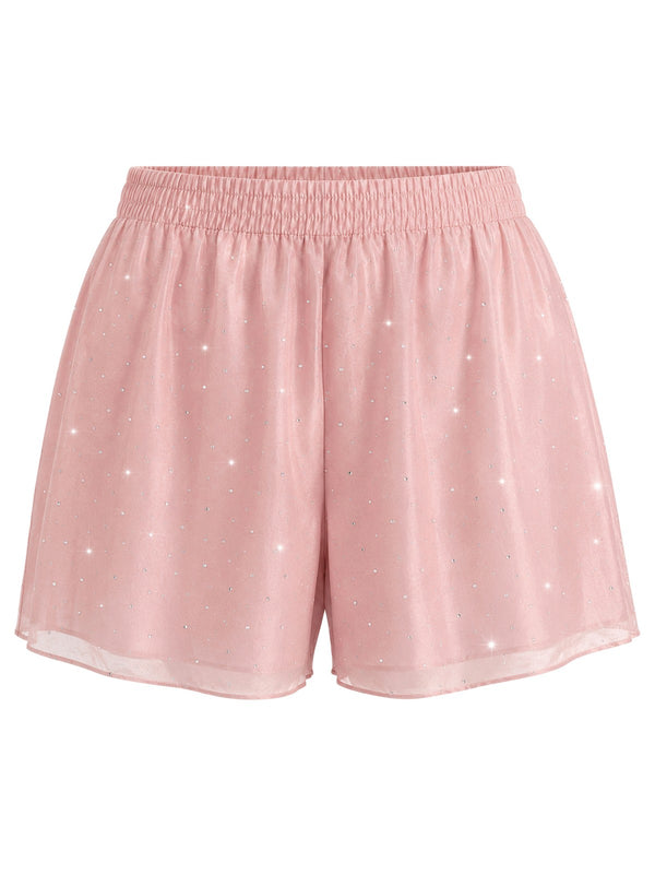 Actualee Shorts Donna Rosa con Strass All Over e Vita Elasticizzata  Art. SR000063