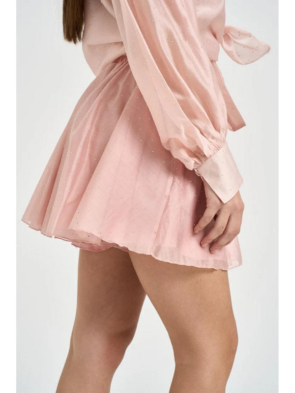Actualee Shorts Donna Rosa con Strass All Over e Vita Elasticizzata  Art. SR000063