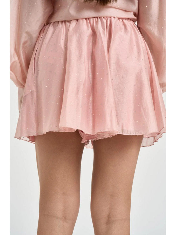 Actualee Shorts Donna Rosa con Strass All Over e Vita Elasticizzata  Art. SR000063
