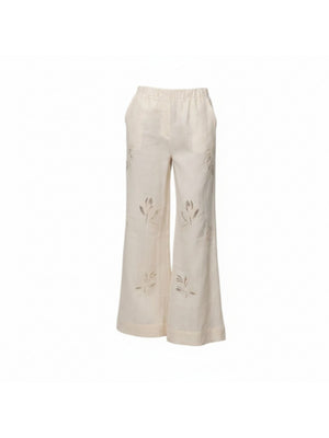 Pantaloni donna di lino ricamati con elastico