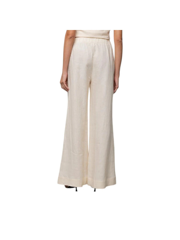 Pantaloni donna di lino ricamati con elastico