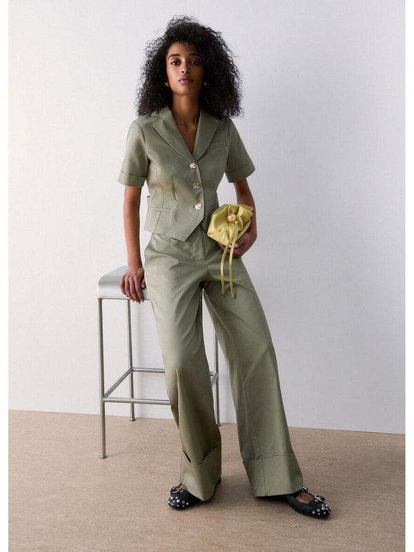 Liu Jo Pantalone Cropped Donna Verde Peppermint con Risvolto CA6112 T4691