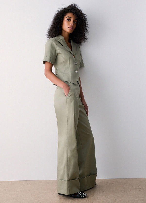 Liu Jo Pantalone Cropped Donna Verde Peppermint con Risvolto CA6112 T4691