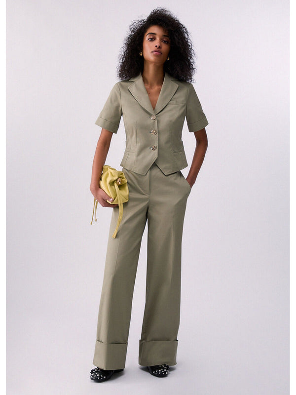 Liu Jo Pantalone Cropped Donna Verde Peppermint con Risvolto CA6112 T4691