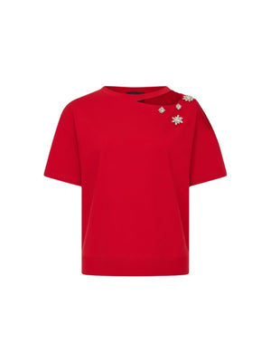 Liu Jo T-Shirt Donna Rossa con Patch Strass CA6160 JS088