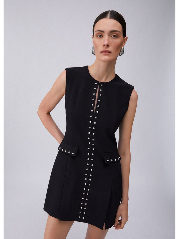 Liu Jo Vestito Donna Nero Elegante con Borchie e Scollo a V - WA6119 T2527 22222