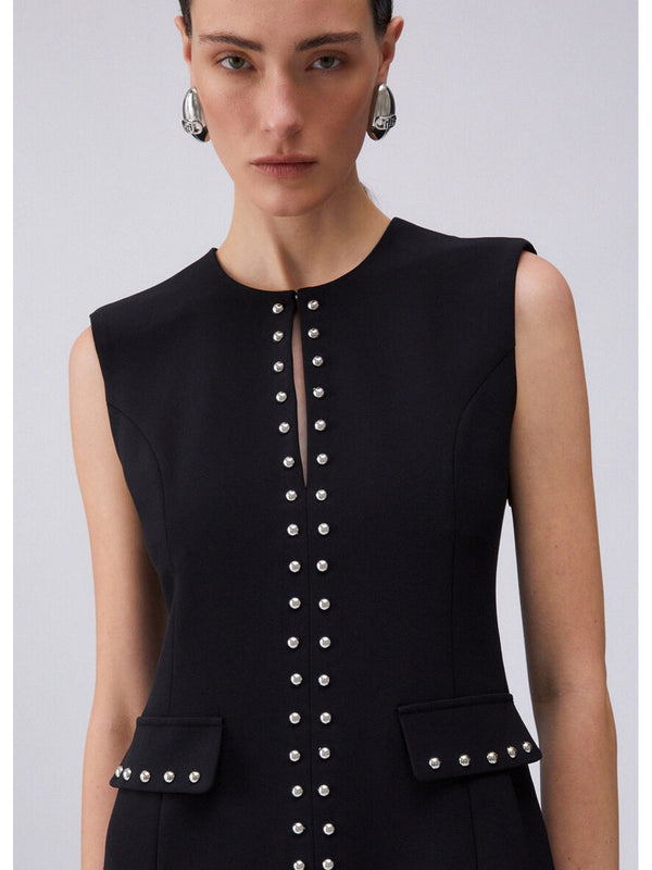 Liu Jo Vestito Donna Nero Elegante con Borchie e Scollo a V - WA6119 T2527 22222