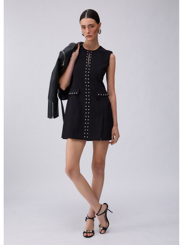 Liu Jo Vestito Donna Nero Elegante con Borchie e Scollo a V - WA6119 T2527 22222