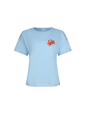 Liu Jo T-Shirt Donna Azzurro Cielo con Ricamo Granchio e Strass - WA6414 JS923 P9431