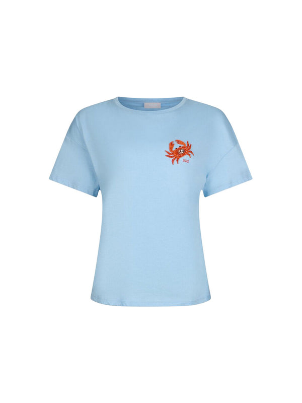 Liu Jo T-Shirt Donna Azzurro Cielo con Ricamo Granchio e Strass - WA6414 JS923 P9431