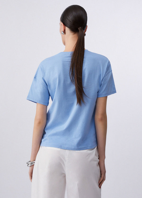 Liu Jo T-Shirt Donna Azzurro Cielo con Ricamo Granchio e Strass - WA6414 JS923 P9431