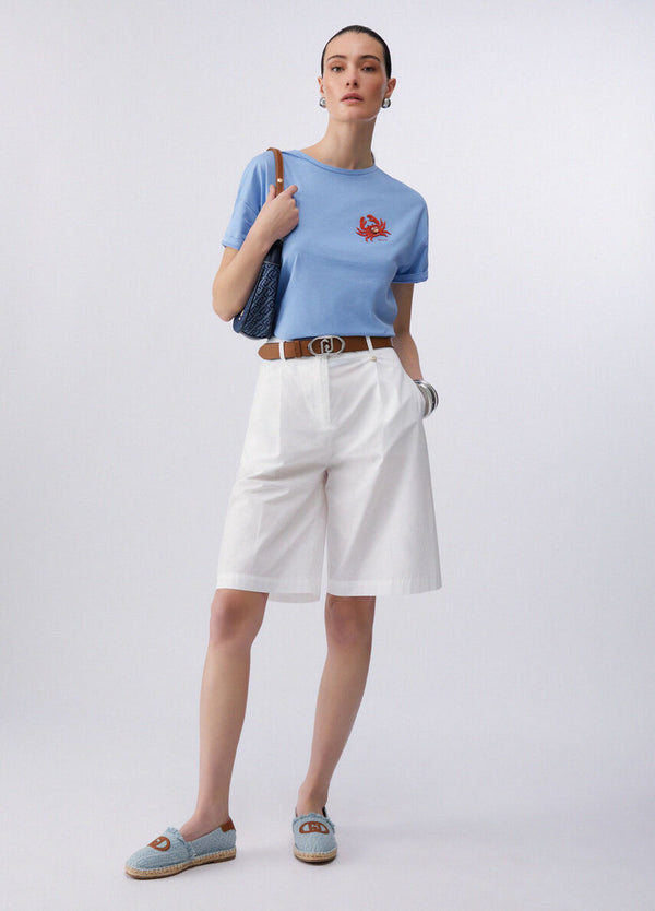 Liu Jo T-Shirt Donna Azzurro Cielo con Ricamo Granchio e Strass - WA6414 JS923 P9431