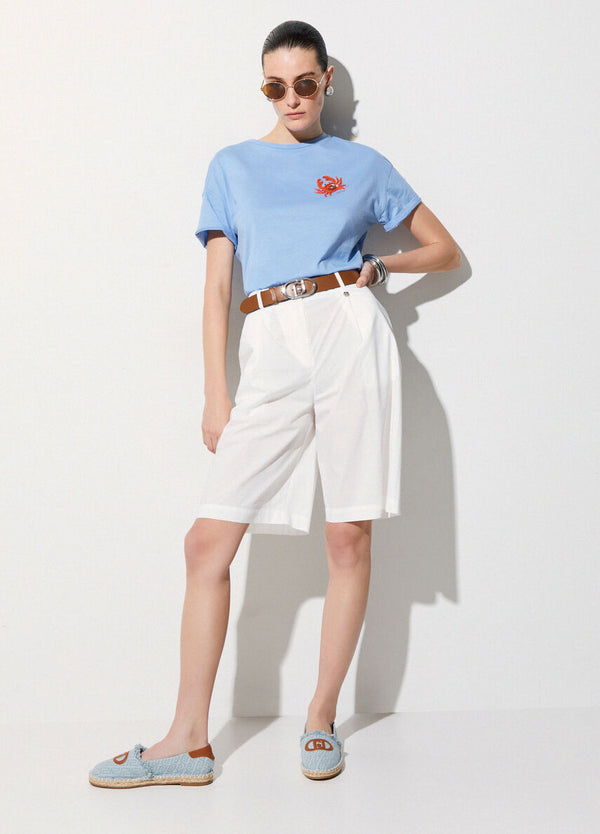 Liu Jo T-Shirt Donna Azzurro Cielo con Ricamo Granchio e Strass - WA6414 JS923 P9431