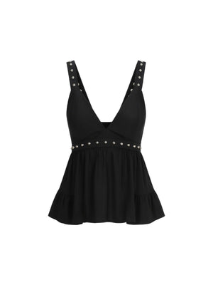 Liu Jo Top Donna Nero con Scollo a V e Applicazioni Gioiello - WA6069 T375A 22222