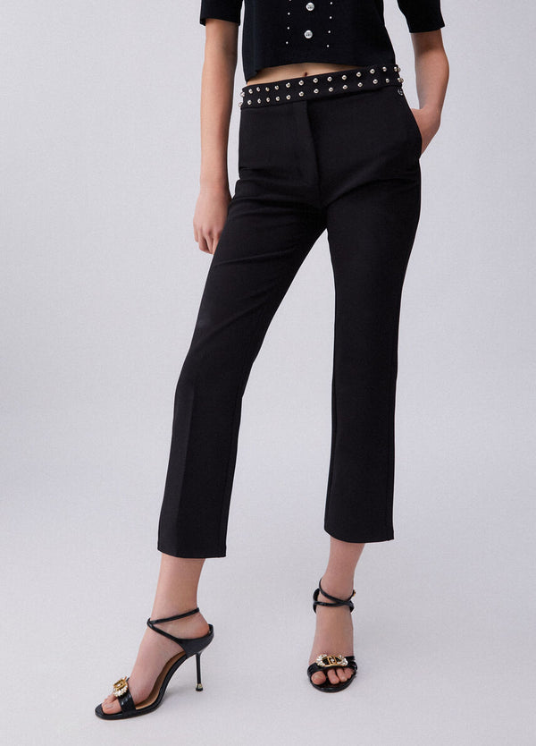 Liu Jo Pantalone Donna Nero a Sigaretta con Borchie e Slim Fit - WA6106 T2527 22222