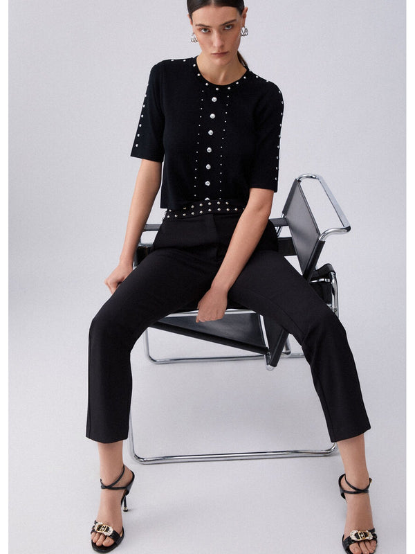 Liu Jo Pantalone Donna Nero a Sigaretta con Borchie e Slim Fit - WA6106 T2527 22222