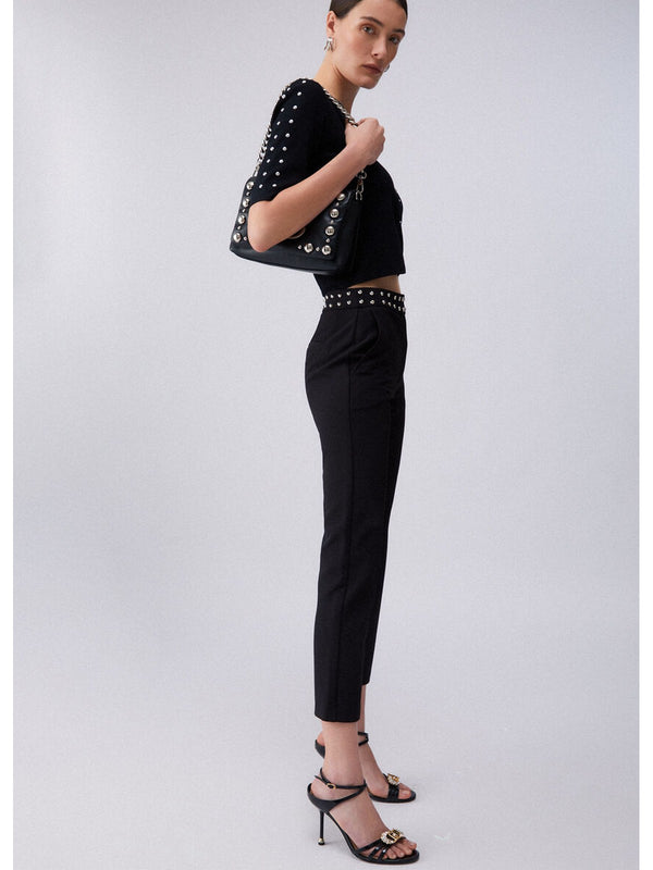 Liu Jo Pantalone Donna Nero a Sigaretta con Borchie e Slim Fit - WA6106 T2527 22222
