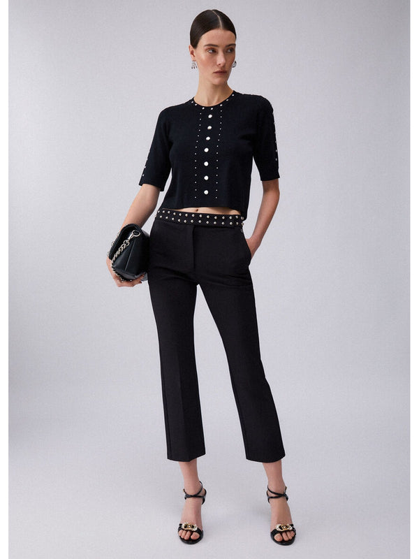 Liu Jo Pantalone Donna Nero a Sigaretta con Borchie e Slim Fit - WA6106 T2527 22222