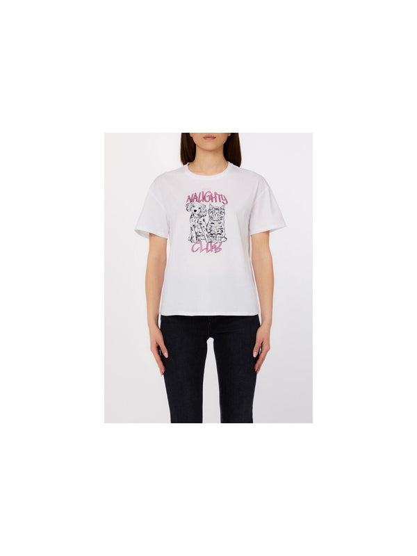 Liu Jo T-Shirt Donna Bianca con Maxi Stampa Naughty Club e Strass | WA6132 JS923-P9265