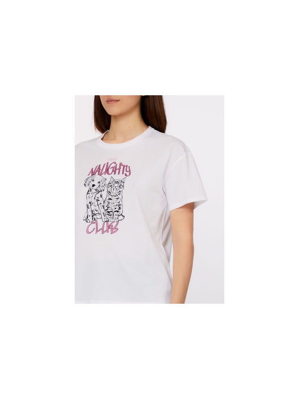 Liu Jo T-Shirt Donna Bianca con Maxi Stampa Naughty Club e Strass | WA6132 JS923-P9265