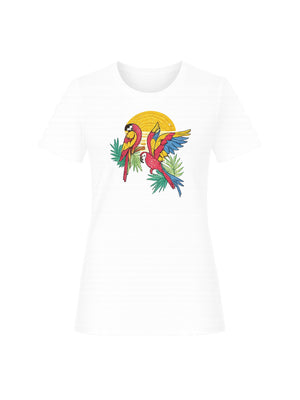 Liu Jo T-Shirt Donna Bianca Parrots LJ con Stampa e Applicazioni WA6237 JS923-P9559