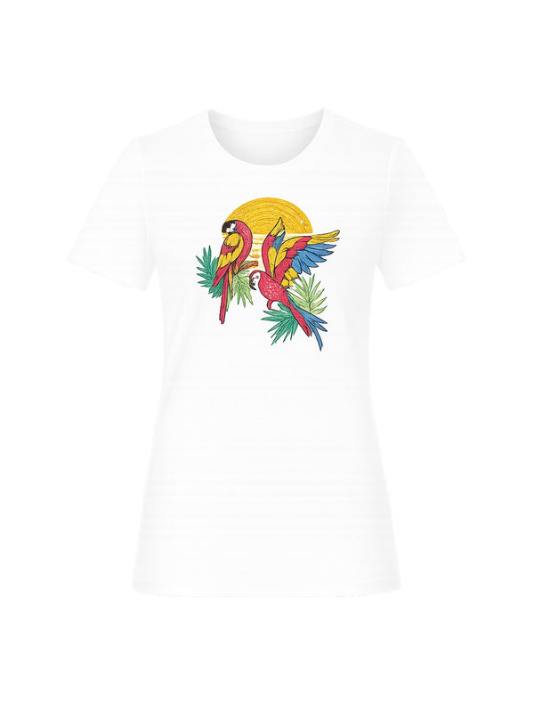 Liu Jo T-Shirt Donna Bianca Parrots LJ con Stampa e Applicazioni WA6237 JS923-P9559