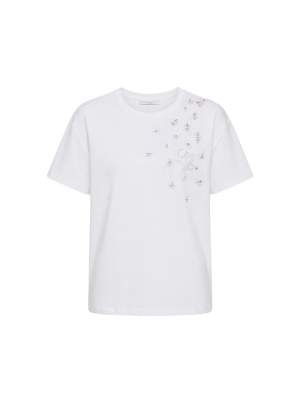 Liu Jo T-shirt Donna Bianca con Logo e Strass WA6238 JS923-P9329