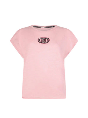 Liu Jo T-Shirt Donna Rosa Petalo con Logo in Strass TA6164 JS870 P9191