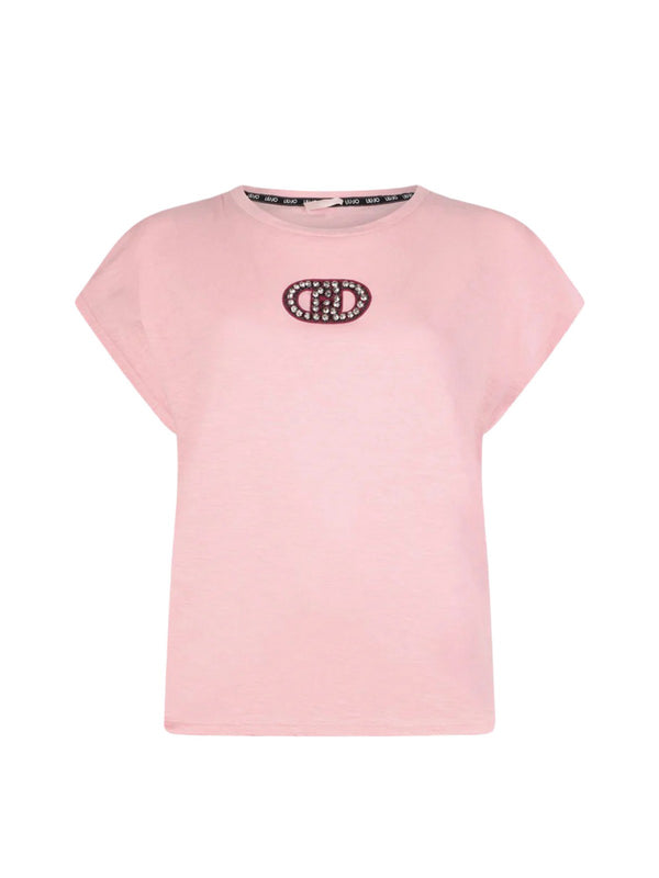 Liu Jo T-Shirt Donna Rosa Petalo con Logo in Strass TA6164 JS870 P9191