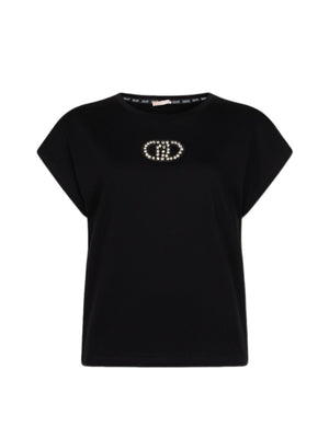 Liu Jo T-Shirt Donna Nera con Logo in Strass TA6164 JS870 P9298