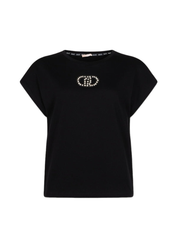 Liu Jo T-Shirt Donna Nera con Logo in Strass TA6164 JS870 P9298