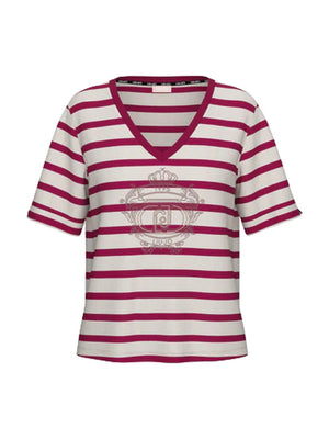 Liu Jo T-Shirt Donna Bordeaux a Righe con Logo TA6206 JS005 C3891