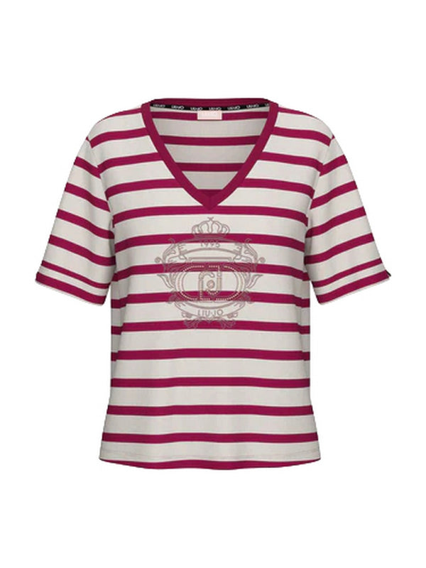 Liu Jo T-Shirt Donna Bordeaux a Righe con Logo TA6206 JS005 C3891