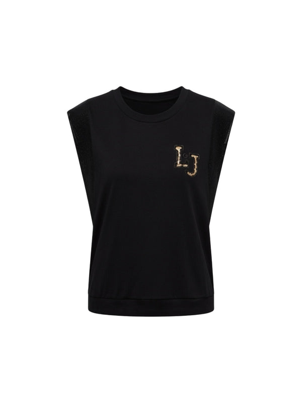 Liu Jo T-Shirt Donna Nera Manica Corta in Cotone Stretch TA6250 JS923-22222<br />