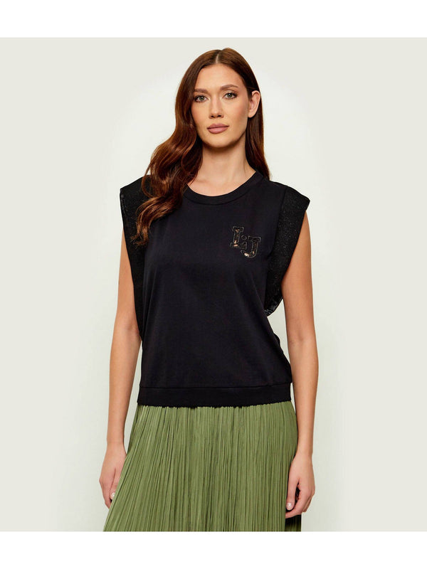 Liu Jo T-Shirt Donna Nera Manica Corta in Cotone Stretch TA6250 JS923-22222<br />