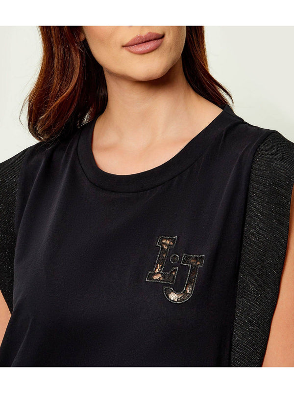 Liu Jo T-Shirt Donna Nera Manica Corta in Cotone Stretch TA6250 JS923-22222<br />