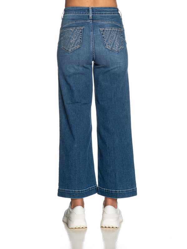 Liu Jo Jeans Donna Bottom Up Flare Cropped Vita Alta Denim Blu UA6078 D0305