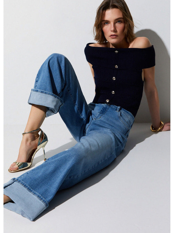 Liu Jo Jeans Donna Bottom Up Good Cropped Vita Alta Denim Blu UA6161 D0264